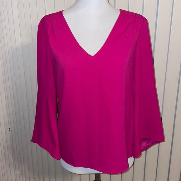 Trina Turk Enamel V-neck Bell Sleeve Blouse Top - Picture 1 of 5